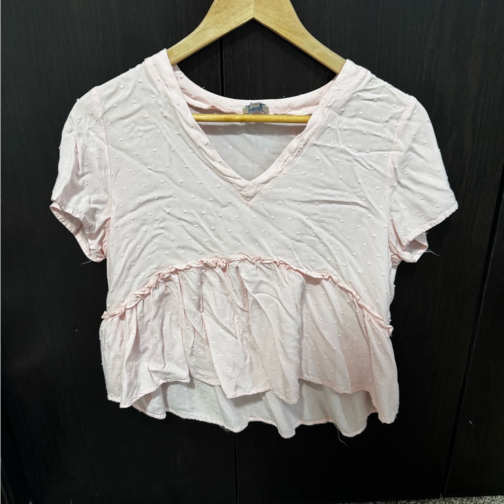 Blue Rain Light Pink Textured Crop Top